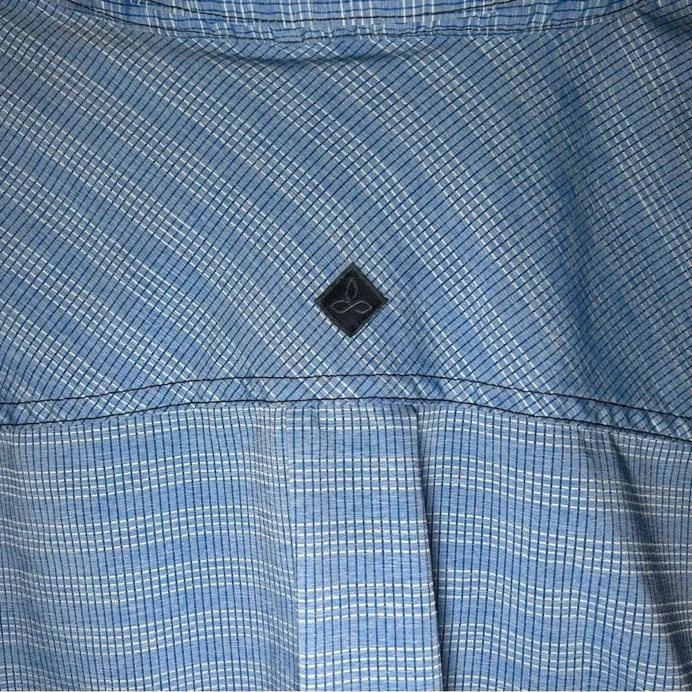 prAna Cayman Blue Short Sleeve Button Down Outdoor Shirt Pockets Mens Size Large